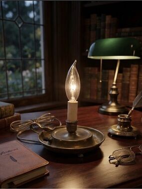 Vintage Brass Electric Candlestick Lamp with Finger Ring